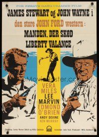 9e232 MAN WHO SHOT LIBERTY VALANCE Danish '62 art of John Wayne & James Stewart by Nyborg, Ford