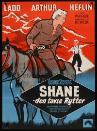 9e237 SHANE Danish '53 most classic western, different art of Alan Ladd & Brandon De Wilde!