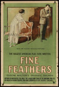 9e086 FINE FEATHERS stage play poster '20s stone litho of man calling police headquarters!