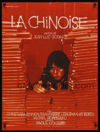 9e166 LA CHINOISE French 23x32 '67 Jean-Luc Godard, close up of Juliet Berto pointing gun!