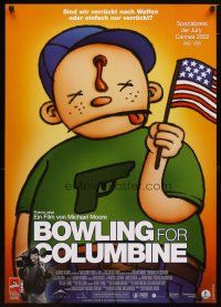 9e119 BOWLING FOR COLUMBINE German '02 Michael Moore gun control documentary, wild artwork!