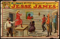 9e089 JESSE JAMES horizontal stage play poster '10s stone litho of outlaws capturing sheriff!