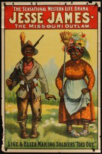 9e090 JESSE JAMES vertical stage play poster '10s Missouri Outlaw, stone litho of black couple!