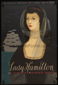 9e276 THAT HAMILTON WOMAN Polish 23x33 '57 Wenzel artwork of pretty Vivien Leigh & sailing ship!