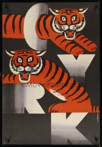 9e281 CYRK Polish 27x38 circus poster '73 wonderful artwork of tigers by Wiktor Gorka!