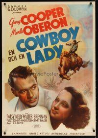 9e113 COWBOY & THE LADY Swedish '39 great art of Gary Cooper & beautiful Merle Oberon!