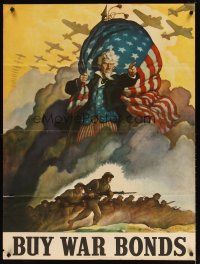 9e102 BUY WAR BONDS 30x40 WWII war poster '42 art of Uncle Sam leading troops to battle by Wyeth