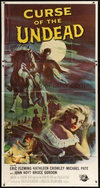 9f192 CURSE OF THE UNDEAD 3sh '59 art of lustful fiend on horseback in graveyard by Reynold Brown!