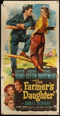 9f193 FARMER'S DAUGHTER 3sh '47 full art of Joseph Cotten & pretty Loretta Young by barn!