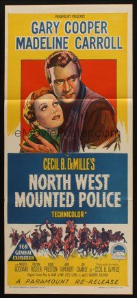 9f267 NORTH WEST MOUNTED POLICE Aust daybill R58 Cecil B. DeMille, Gary Cooper, Madeleine Carroll