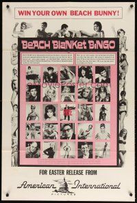 9f007 BEACH BLANKET BINGO advance 1sh '65 Frankie & Annette, different, Win Your Own Beach Bunny!