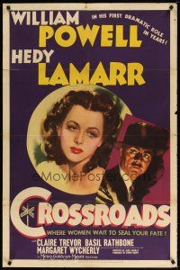 9f013 CROSSROADS style C 1sh '42 great close up artwork of William Powell & sexy Hedy Lamarr!