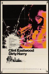 9f014 DIRTY HARRY 1sh '71 great art of Clint Eastwood pointing gun, Don Siegel crime classic!