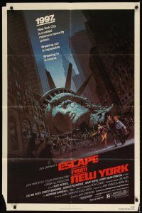 9f016 ESCAPE FROM NEW YORK 1sh '81 John Carpenter, art of decapitated Lady Liberty by Barry E. Jackson!