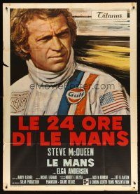 9f283 LE MANS Italian 1p '71 cool different close up art of race car driver Steve McQueen!