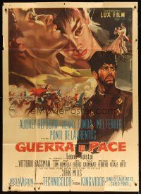 9f288 WAR & PEACE Italian 1p '56 Audrey Hepburn, Henry Fonda & Ferrer, different Biffignandi art!