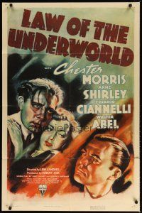 9f031 LAW OF THE UNDERWORLD 1sh '38 cool art of Chester Morris, will he save innocent Anne Shirley!