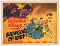 9f068 BRINGING UP BABY TC '38 Howard Hawks, Katharine Hepburn, Cary Grant, wacky art with leopard!