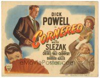 9f070 CORNERED TC '46 great art of the NEW rougher & tougher Dick Powell with gun!