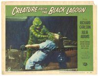 9f115 CREATURE FROM THE BLACK LAGOON LC #5 '54 best close up of monster attacking man on boat!