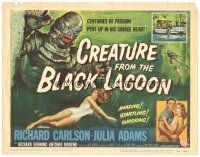 9f072 CREATURE FROM THE BLACK LAGOON TC '54 cool art of monster attacking sexy Julie Adams!