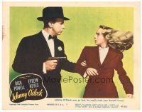 9f135 JOHNNY O'CLOCK LC #5 '46 great image of Dick Powell w/gun roughing up Evelyn Keyes!