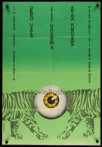 9f341 DERSU UZALA Polish 23x33 '76 Akira Kurosawa, very strange eyeball tiger art by Jankowska!