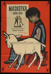 9f369 KID FOR TWO FARTHINGS Polish 23x33 '58 Jaworowski art of child & baby goat by boxing poster!