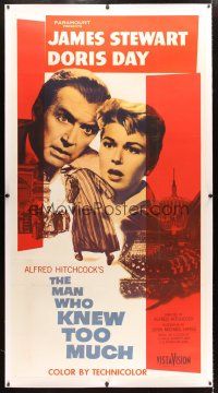 9g010 MAN WHO KNEW TOO MUCH linen 3sh '56 James Stewart & Doris Day, directed by Alfred Hitchcock!