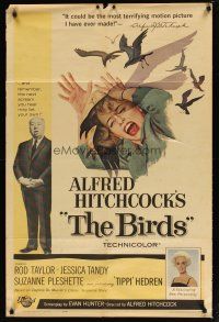 9g033 BIRDS 1sh '63 Alfred Hitchcock, Tippi Hedren, classic art of attacking avians!
