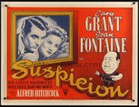 9g066 SUSPICION British quad R53 Cary Grant, Joan Fontaine, different art with Alfred Hitchcock!