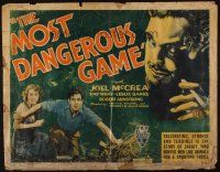 9g112 MOST DANGEROUS GAME 1/2sh '32 Leslie Banks looms over Joel McCrea & Fay Wray, ultra rare!