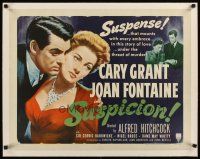 9g037 SUSPICION linen 1/2sh R53 Alfred Hitchcock, close up art of Cary Grant & Joan Fontaine!