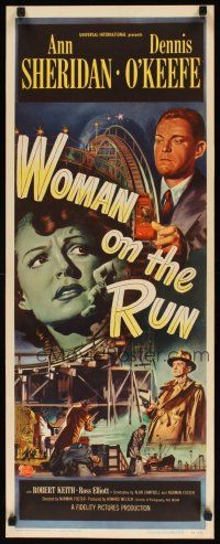 9g133 WOMAN ON THE RUN insert '50 art of Ann Sheridan & Dennis O'Keefe + rollercoaster, film noir!