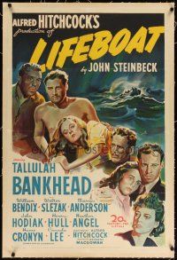9g018 LIFEBOAT linen 1sh '43 Alfred Hitchcock, art of Tallulah Bankhead + 6 cast members!
