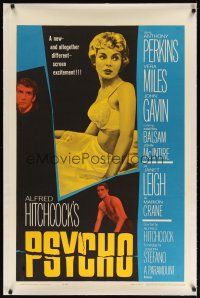 9g029 PSYCHO linen 1sh '60 sexy half-dressed Janet Leigh, Anthony Perkins, Alfred Hitchcock