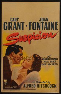 9g051 SUSPICION WC '41 Alfred Hitchcock, romantic c/u art of Cary Grant & Joan Fontaine