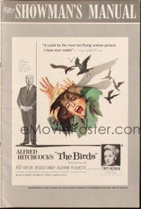 9g057 BIRDS pressbook '63 Alfred Hitchcock, Tippi Hedren, classic bird attack artwork!