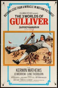 9h008 3 WORLDS OF GULLIVER 1sh R74 Ray Harryhausen fantasy classic, art of giant Kerwin Mathews!