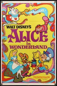 9h023 ALICE IN WONDERLAND 1sh R74 Walt Disney Lewis Carroll classic, cool psychedelic art!