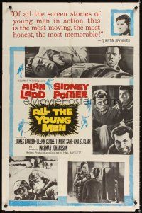 9h028 ALL THE YOUNG MEN 1sh '60 Alan Ladd & Sidney Poitier deal with race relations in Korean War!