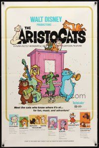 9h041 ARISTOCATS 1sh '71 Walt Disney feline jazz musical cartoon, great colorful art!