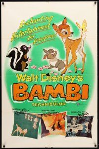 9h050 BAMBI 1sh R57 Walt Disney cartoon deer classic, great art with Thumper & Flower!