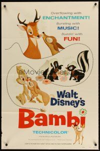 9h052 BAMBI style A 1sh R75 Walt Disney cartoon deer classic, great art with Thumper & Flower!