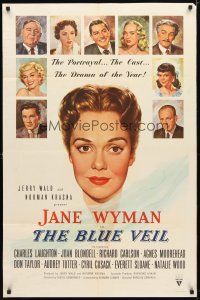 9h089 BLUE VEIL 1sh '51 portraits of Charles Laughton, Jane Wyman, Joan Blondell & more!