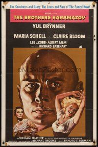 9h103 BROTHERS KARAMAZOV 1sh '58 huge headshot of Yul Brynner, sexy Maria Schell & Claire Bloom!
