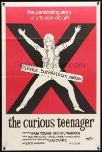 9h189 CURIOUS TEENAGER 1sh '72 art of near naked girl on giant X, curious but far from yellow!