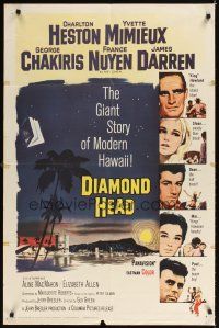 9h229 DIAMOND HEAD 1sh '62 Charlton Heston, Yvette Mimieux, Howard Terpning art of Hawaii!