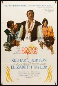 9h237 DOCTOR FAUSTUS 1sh '68 art of pretty Elizabeth Taylor & director and star Richard Burton!