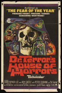 9h248 DR. TERROR'S HOUSE OF HORRORS 1sh '65 Christopher Lee, cool horror montage art!